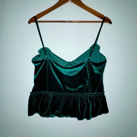 NWT a loves a "EDEN" Forest Green Velvet Bustier Spaghetti Strap Ruffle Top L - Picture 4 of 9